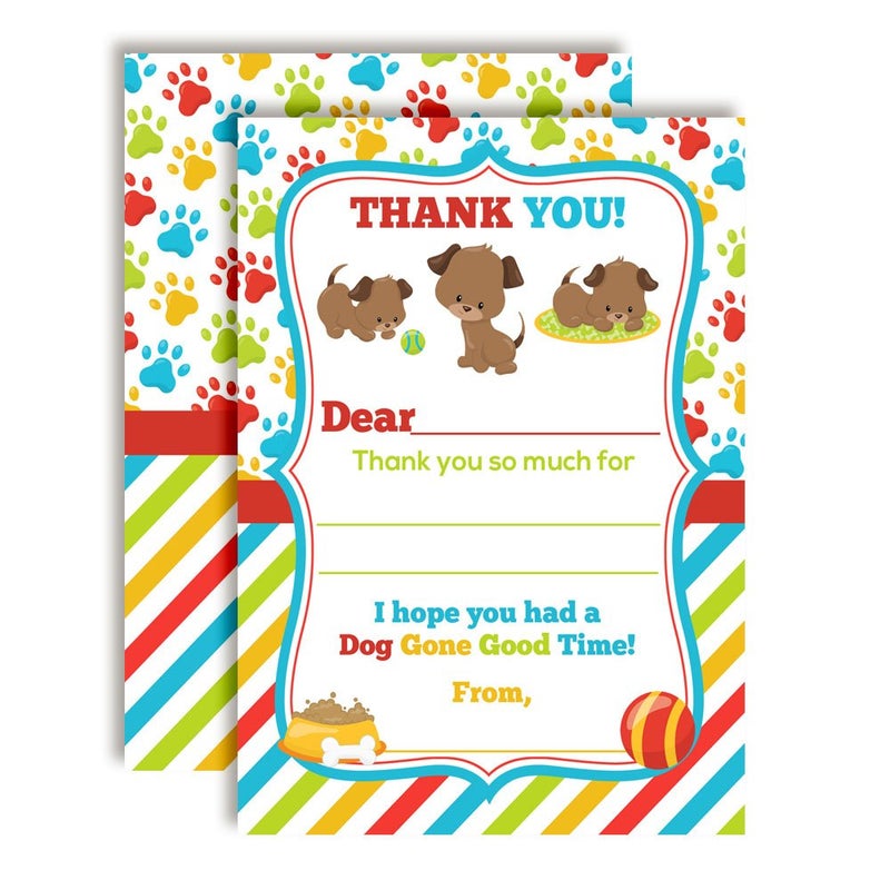 Amanda Creation Puppy Dog Paw Print Themed Thank You Notes for Kids, Ten 4" x 5.5" Fill In the Blank Cards with 10 White Envelopes by AmandaCreation - Image 1